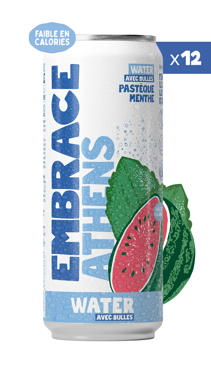 Water avec bulles Embrace - 12 canettes Athens Pastèque Menthe 33cl