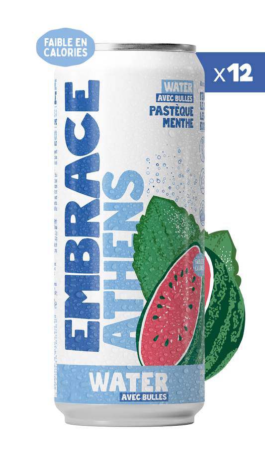Water avec bulles Embrace - 12 canettes Athens Pastèque Menthe 33cl