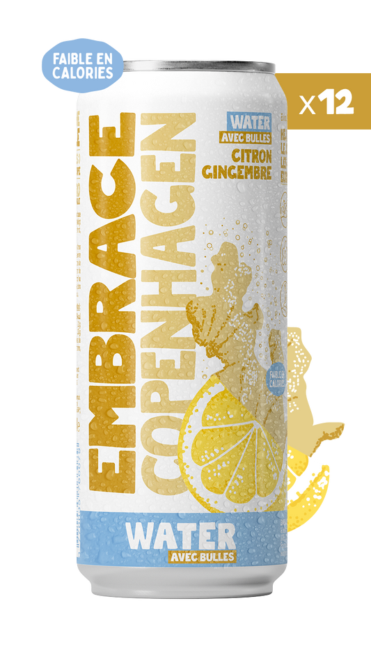 Water avec bulles Embrace - 12 canettes Copenhagen Citron Gingembre 33cl