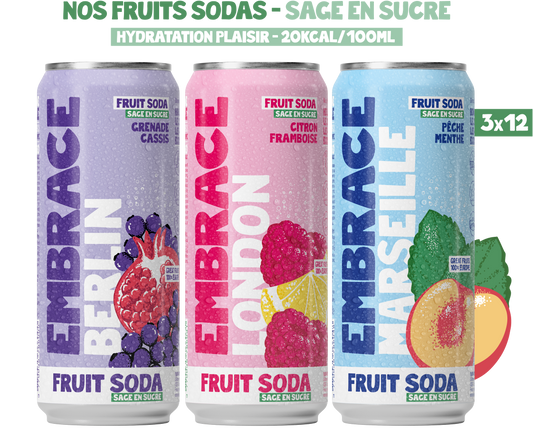 36 CANETTES DE NOS FRUITS SODAS SAGES EN SUCRE