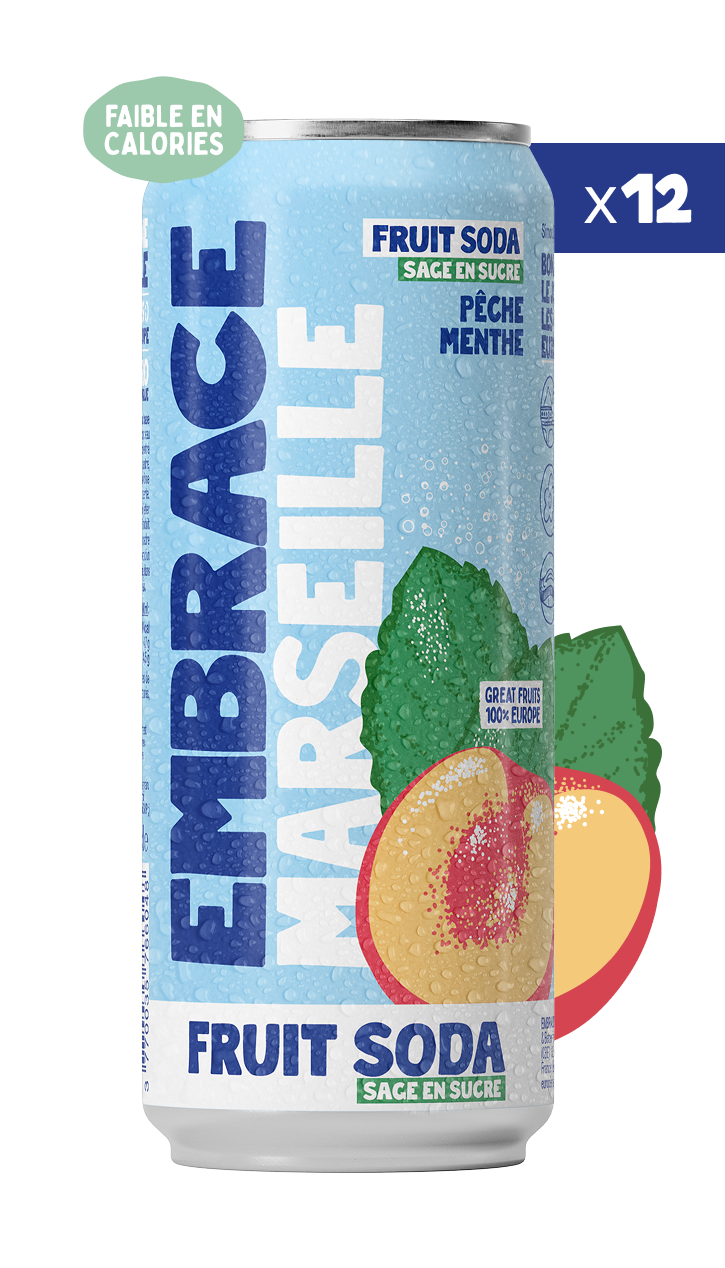 Fruit Soda Sage en Sucre Embrace - 12 canettes Marseille Pêche Menthe 33cl