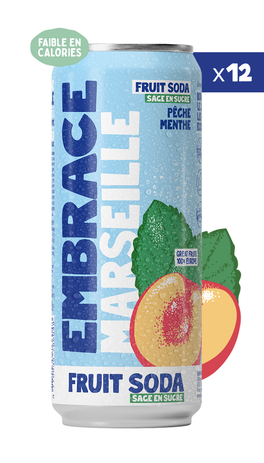 Fruit Soda Sage en Sucre Embrace - 12 canettes Marseille Pêche Menthe 33cl