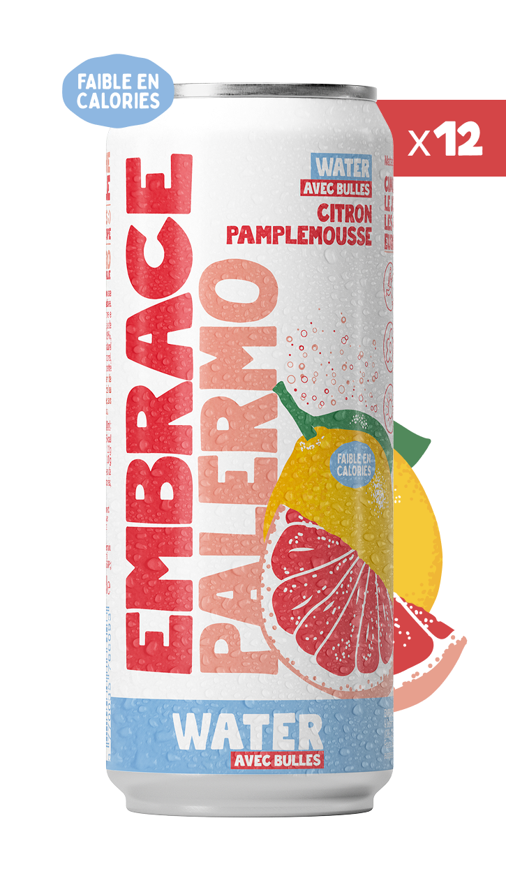 Water avec bulles Embrace - 12 canettes Palermo Pamplemousse Citron 33cl